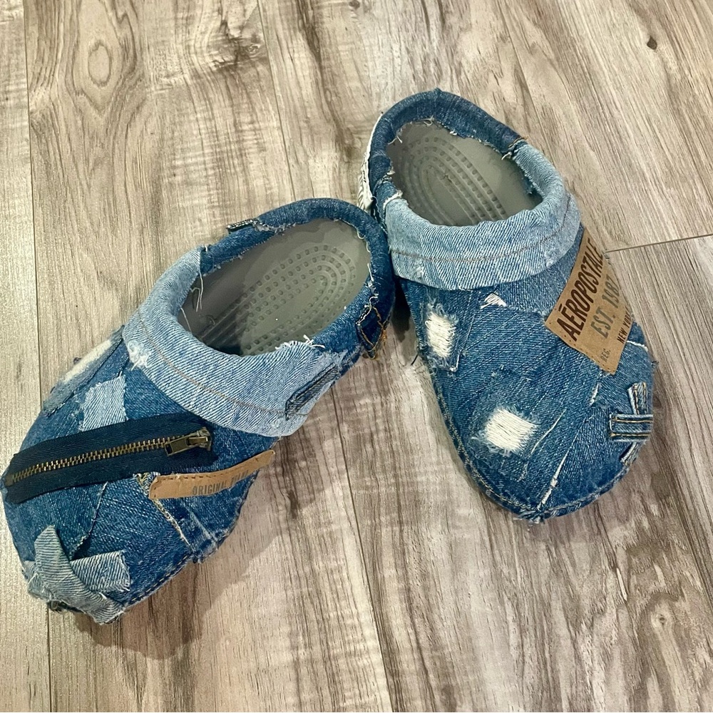 Custom Handmade Aeropostale Denim Crocs (Women 6; Men 4)